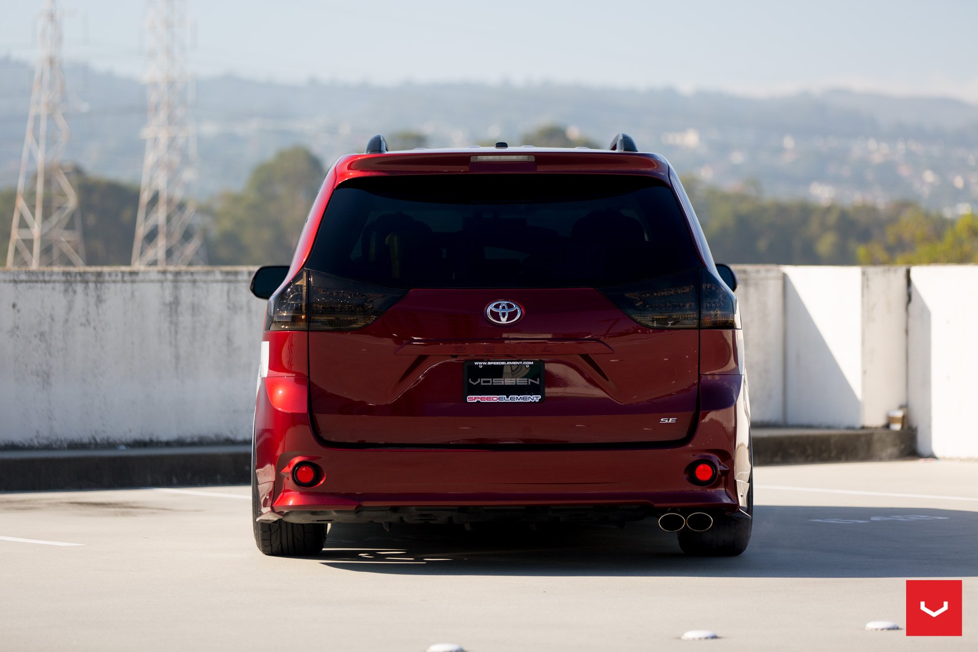 Roofline Spoiler with Light on Red Toyota Sienna - Photo by Vossen