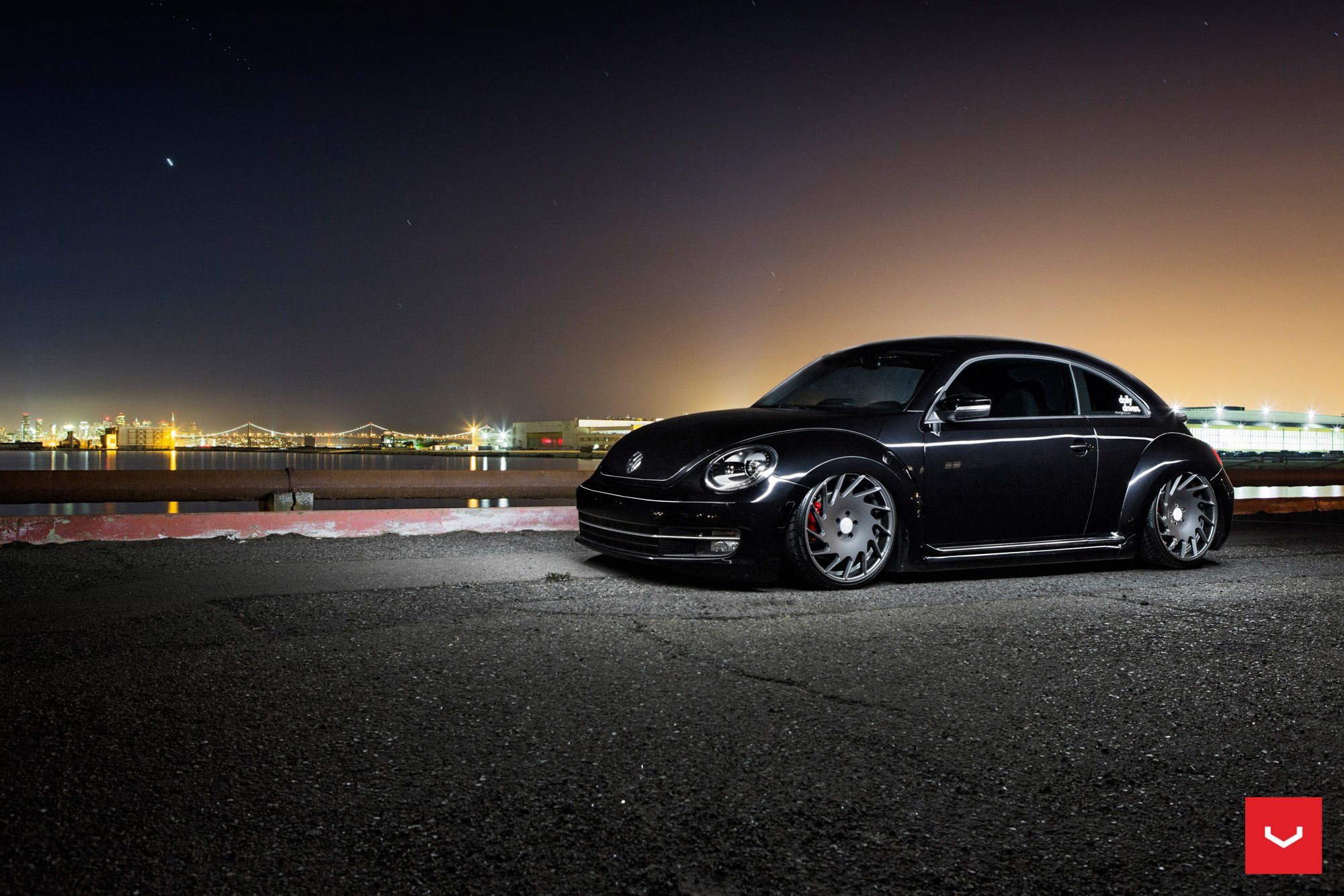 Black VW Beetle with Custom Front Bumper - Photo by Vossen