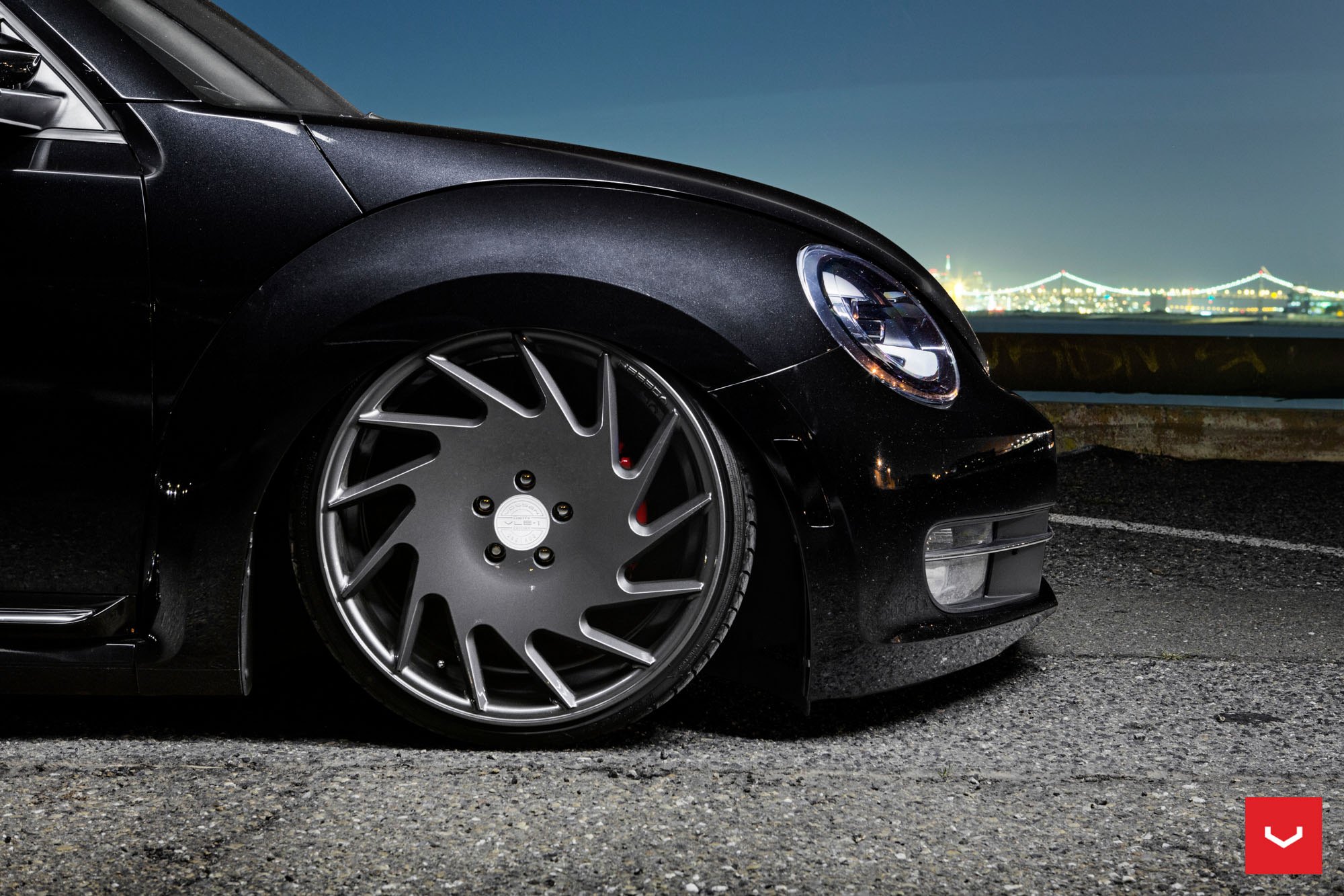 Gunmetal Vossen VLE Rims on Black VW Beetle - Photo by Vossen