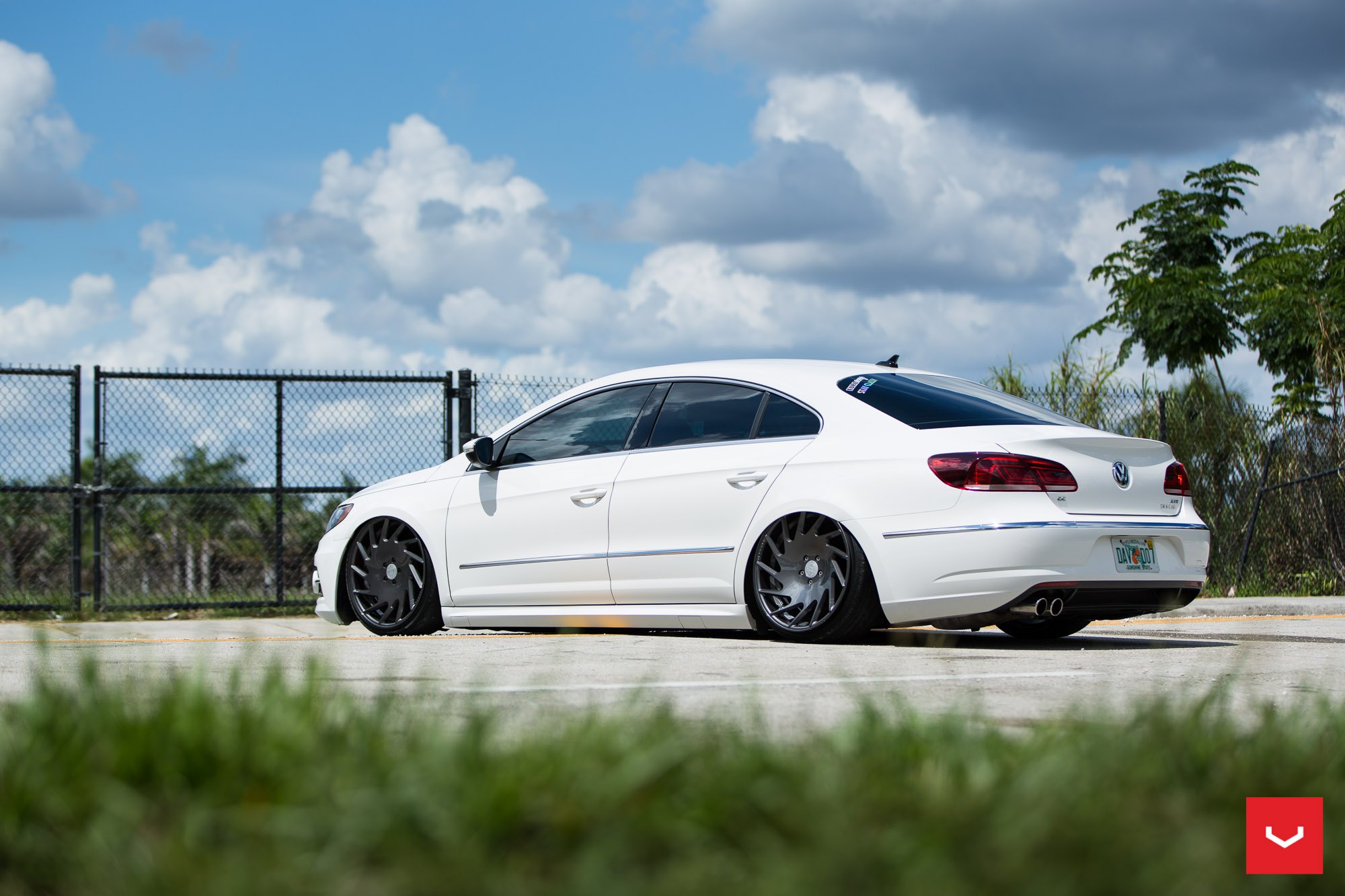 White Volkswagen CC with Custom Rear Bumper Cover - Photo by Vossen