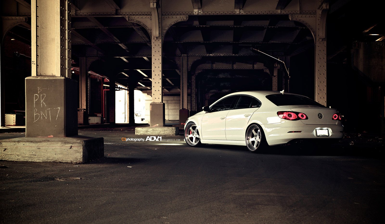 White VW CC with Custom Rear Diffuser - Photo by ADV.1