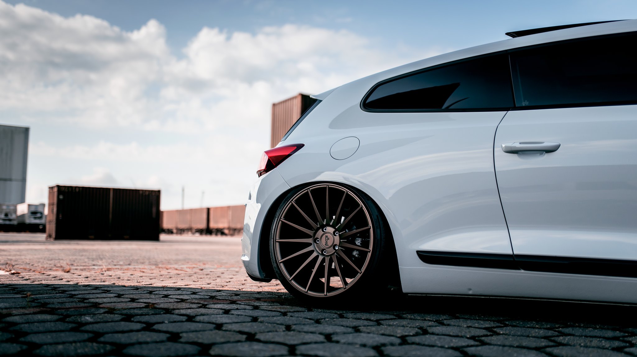 White VW Scirocco with Custom Bodyside Moldings - Photo by Niche Road Wheels