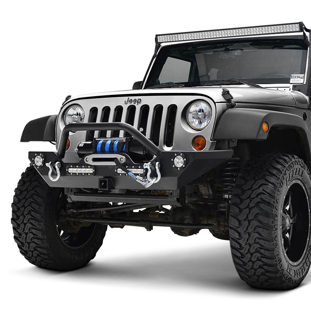 Paramount® - Jeep Wrangler 2011 Off-Road™ Rock Crawler Full Width Black Front Winch HD Bumper Jeep Jk Front Bumper With Receiver Hitch