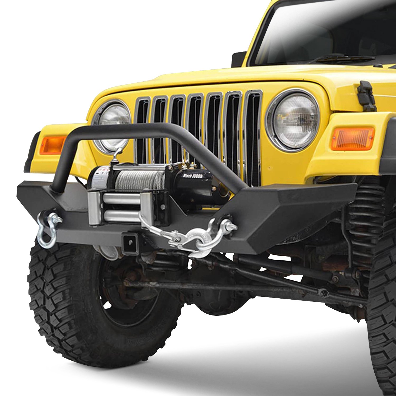 Paramount® - Jeep Wrangler 1997-2006 Off-Road™ Rock Crawler Full Width Black Front Winch HD Jeep Wrangler Front Bumper With Receiver Hitch