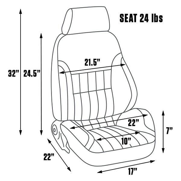Procar - Rally Smoothback™ Sport Seat Dimensions
