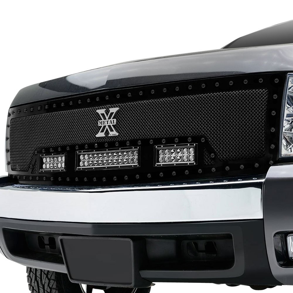 T-Rex® - Chevy Silverado 1500 2008-2010 1-Pc Stealth Torch Series Black Formed Mesh Grille with 2008 Chevy Silverado Grill With Light Bar