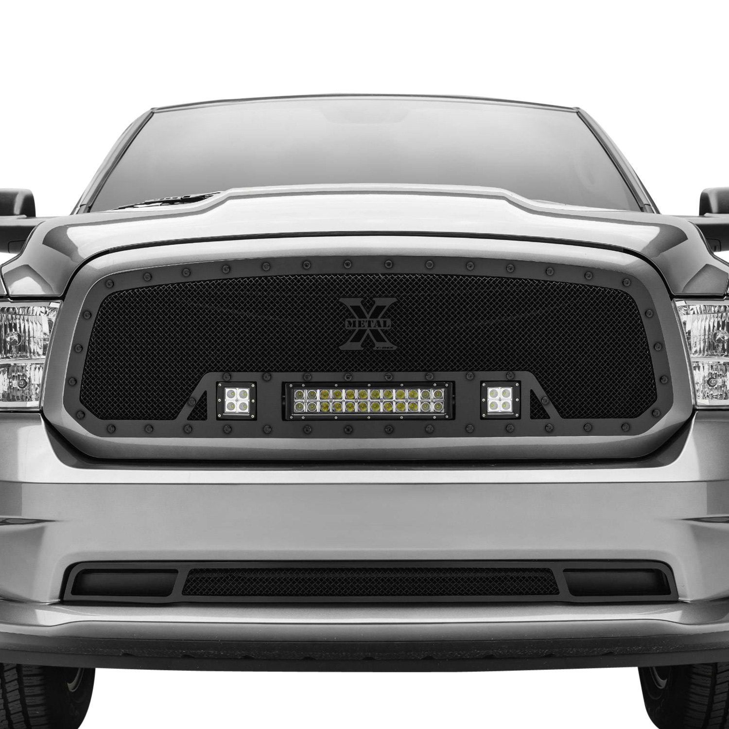 T-Rex® - Dodge Ram 1500 without Active Grille Shutters 2014 1-Pc Stealth Torch Series Black 2014 Ram 1500 Grill With Light Bar