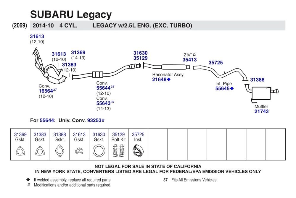 Walker® - Subaru Legacy 2.5L 2014 Replacement Exhaust Kit