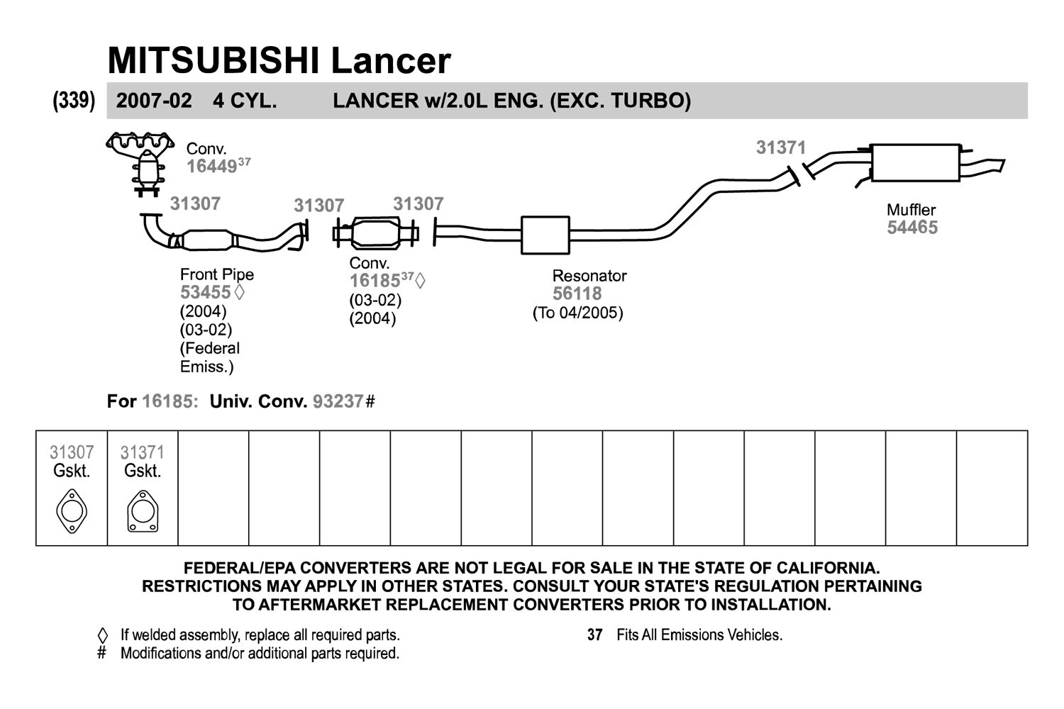 For Mitsubishi Lancer 02-07 Walker Aluminized Steel Oval Resonator