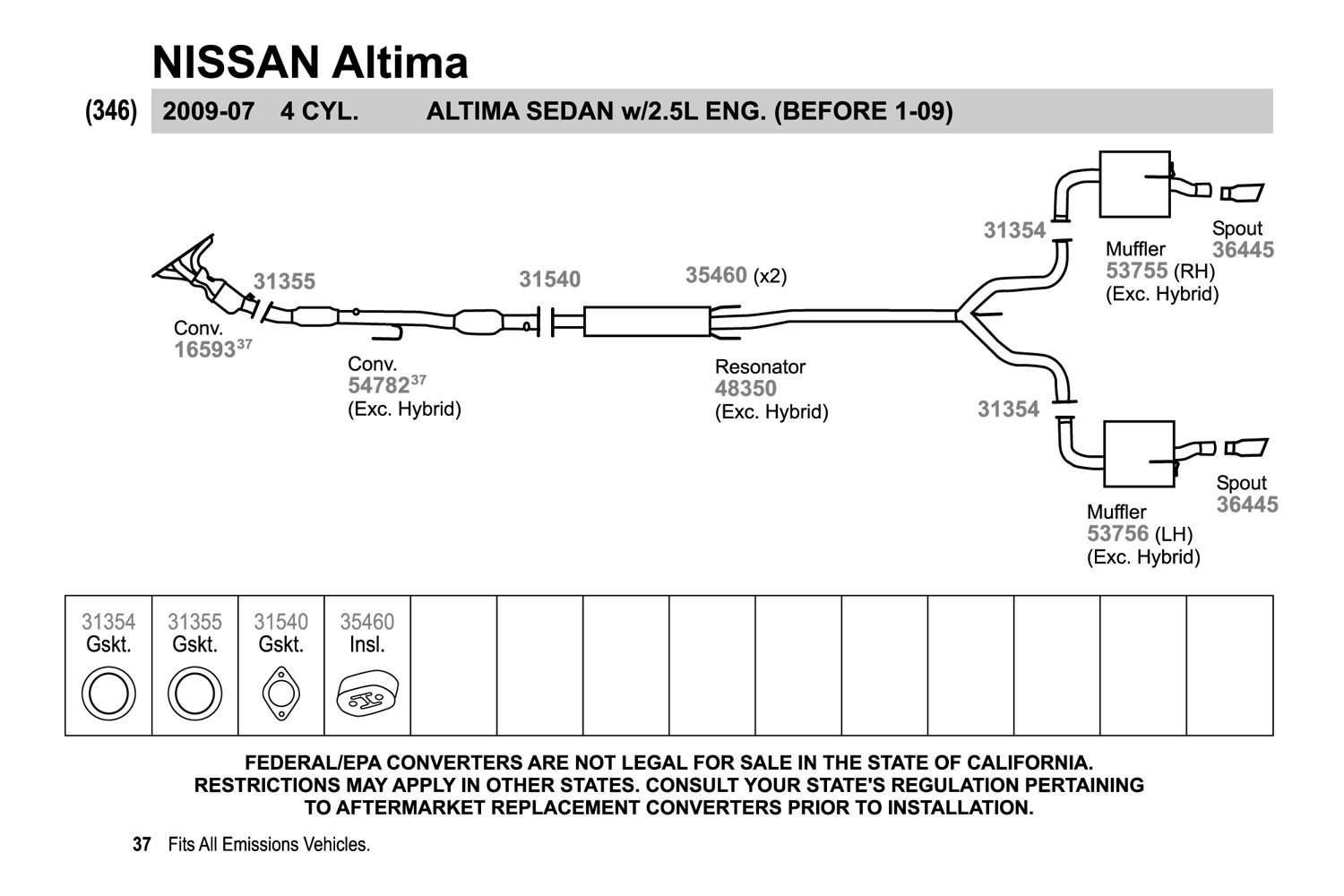 Walker® - Nissan Altima 2.5L 2008 Ultra™ Front Stainless Steel Exhaust