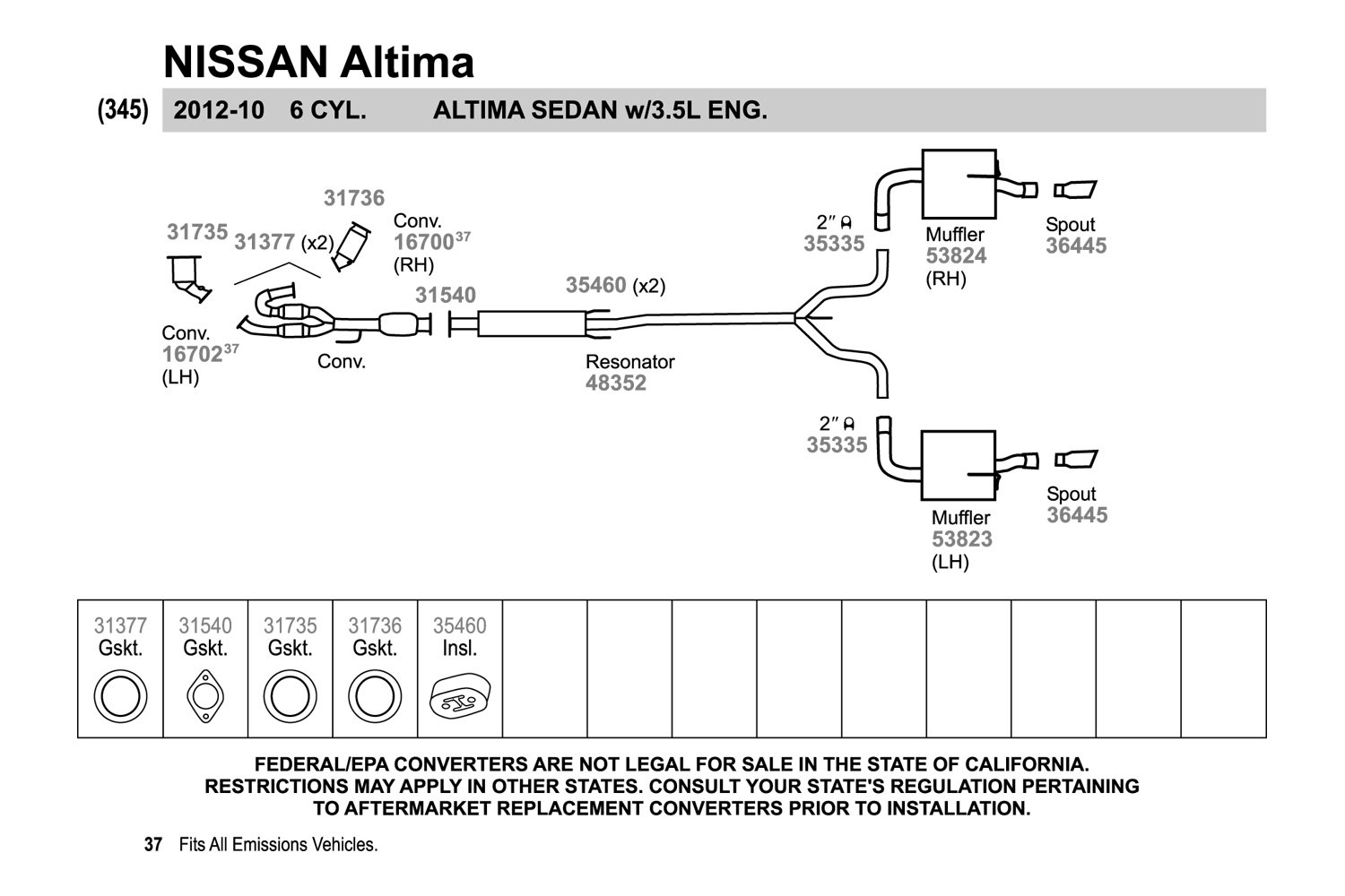 Walker® - Nissan Altima 2012 Replacement Exhaust Kit