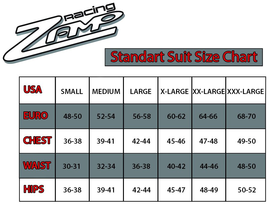 Zamp® - Suit Size Chart